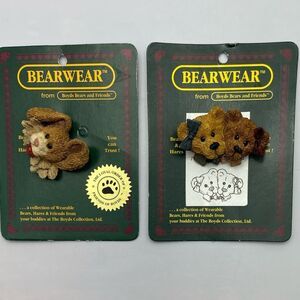 Boyds Bears Bearwear Collection Brooch Pins Lot of 2 Puppy Dog & Teddy Bear Bows